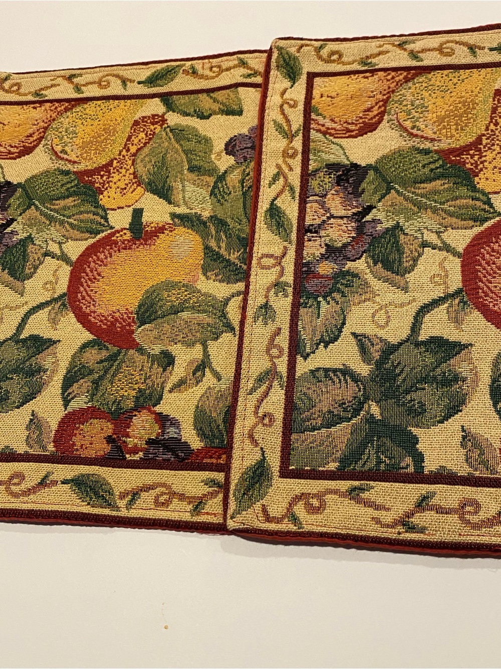 Vintage Woven Fruit Tapestry Placemats Set of 2 Cottagecore Farmhouse Decor